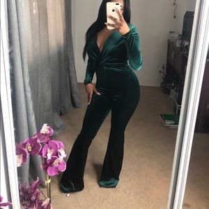 Emerald green velvet romper